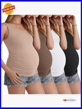 4-Pack Maternity Tank Tops Sleeveless Side Ruched Crew Neck Summer Shirts